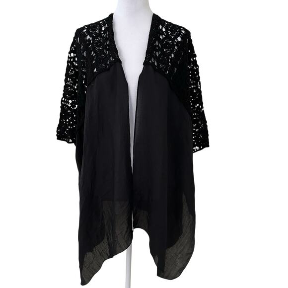 Steve Madden Women Black Crochet-Trim Open Front Lightweight Cardigan OSFM NWT - Picture 3 of 7